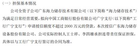 开云电竞:海力储存全资子公司海力储存技术拟向银行申请不超过2000万贷款实控人王士祥、李四雄承担连带责任担保(图1)